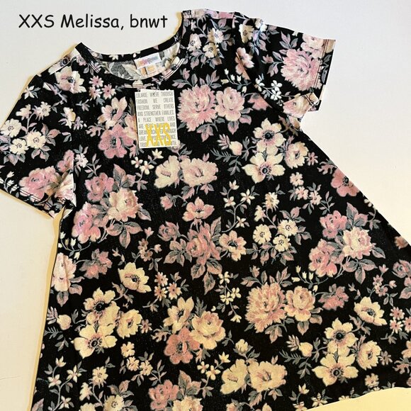 LuLaRoe Tops - XXS Lularoe Melissa shark bite tunic top, black with pink flowers